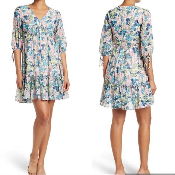 Taylor Dresses & Skirts - Taylor Floral Midi Dress - Blue, Pink, Green